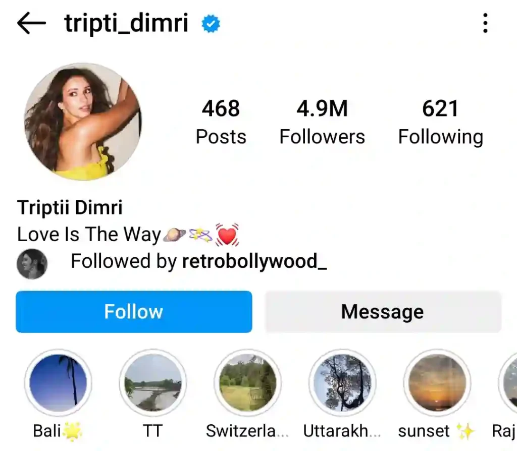 Tripti Dimri Instagram