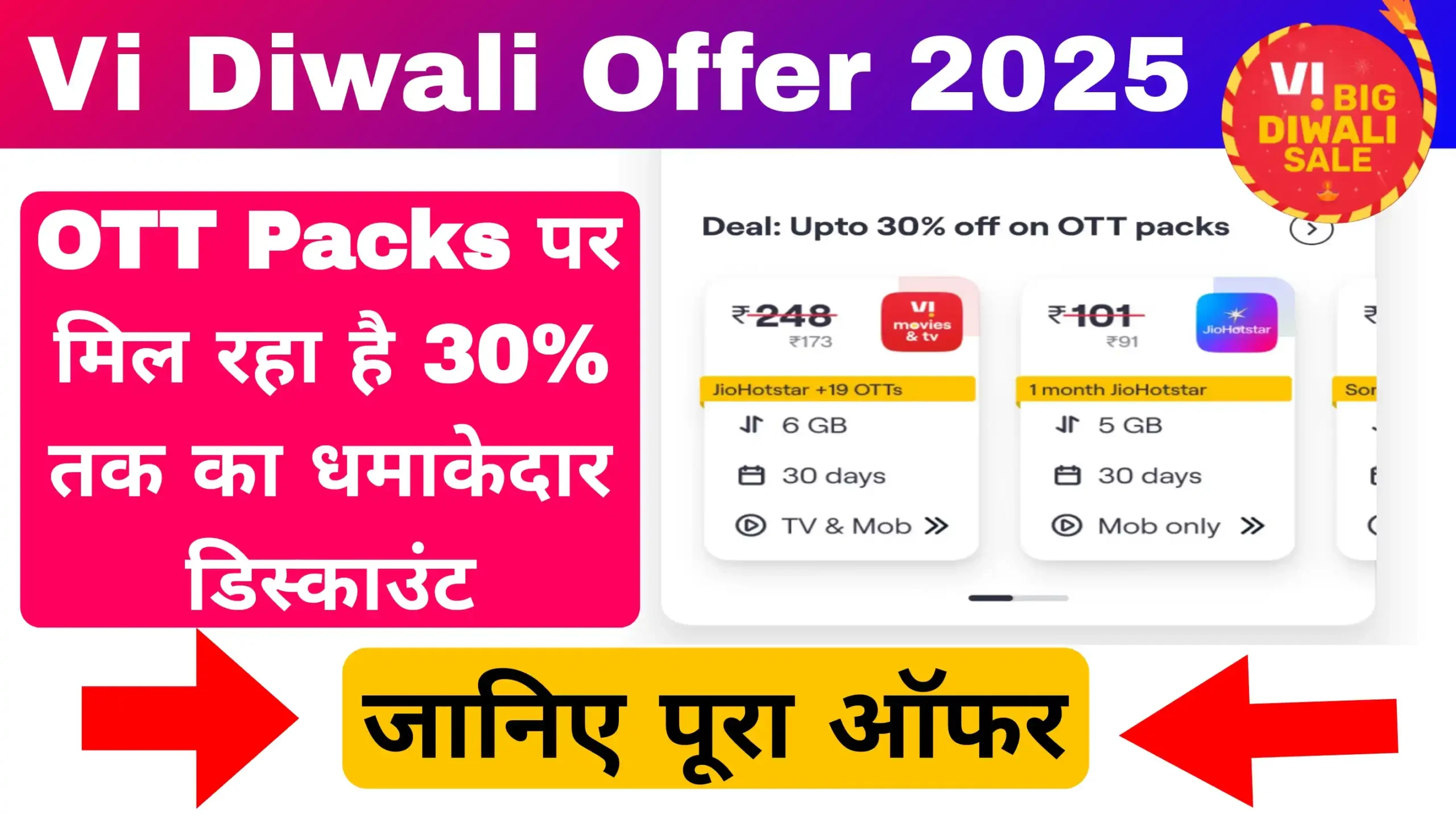 Vi Diwali Offer 30% Off on OTT Packs
